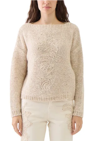 ERMANNO SCERVINO Swetry, Kobieta, Beżowy, S, Poliester, Sweter z Alpaki z Cekinami