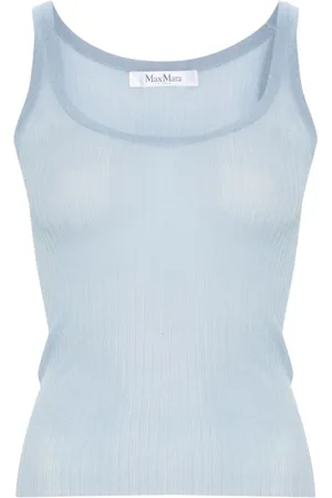 Max Mara Koszulki, Kobieta, Niebieski, M, Jedwabny Top Dzianinowy Niebieski