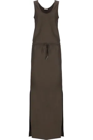 Brunello Cucinelli Sukienki, Kobieta, brązowy, M, Brązowa sukienka z wiskozy ze sznurkami
