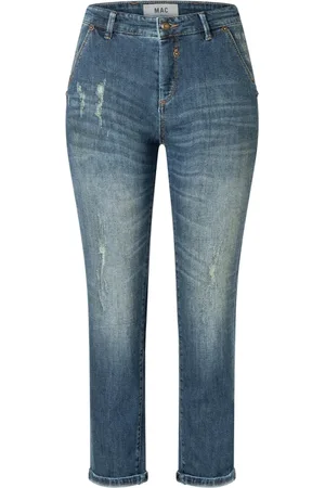 Mac Jeansy, Kobieta, Niebieski, M, Bawełna, Zielone jeansy slim-fit z efektem zniszczenia