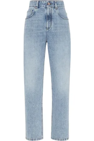 Brunello Cucinelli Jeansy, Kobieta, Niebieski, S, Denim, Niebieskie jeansy distressed z łańcuszkiem monil