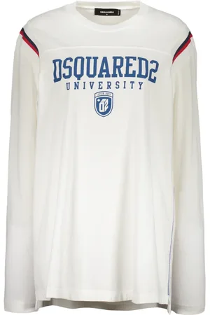 Dsquared2 Koszulki, Kobieta, Biały, S, Bawełna, Bawełniana koszulka z prążkowanym dekoltem