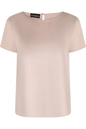 Emporio Armani Koszulki, Kobieta, Różowy, S, Koszulka z satyny z tylnym otworem na guzik