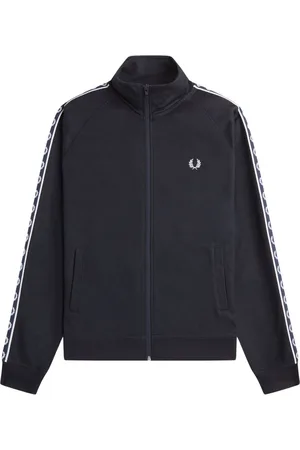 Fred Perry Bluzy, Mężczyzna, Niebieski, S, Bawełna, Kurtka z paskiem kontrastowym