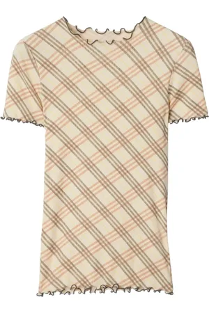 Burberry Koszulki, Kobieta, Beżowy, M, T-shirt bawełniany w kratę