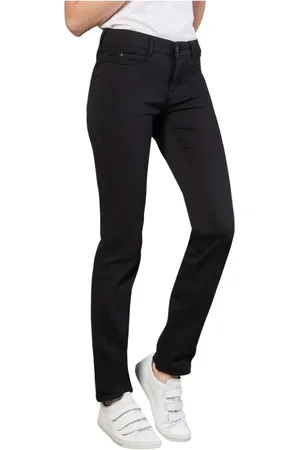 Mac Jeansy, Kobieta, Czarny, XL, Bawełna, Dopasowane dżinsy cropped z zamkiem błyskawicznym