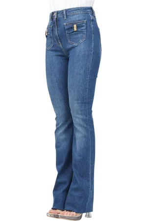 Elisabetta Franchi Jeansy, Kobieta, Niebieski, W28, Denim, Dżinsy dzwony z kieszeniami z kokardkami
