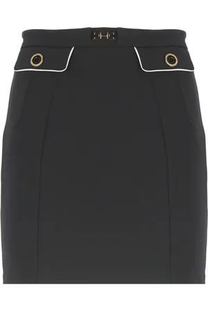 Elisabetta Franchi Spódnice, Kobieta, Czarny, M, Poliester, Czarna spódnica z krepy z logo guzikami