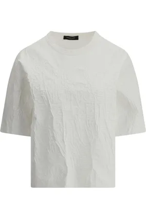 Fabiana Filippi Koszulki, Kobieta, Biały, S, Bawełna, Monochromatyczny bawełniany T-shirt z efektem spękań Crackle Effect