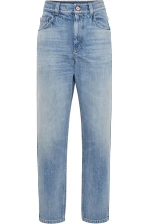 Brunello Cucinelli Jeansy, Kobieta, Niebieski, S, Bawełna, Dżinsy Tapered z Naszywką Logo
