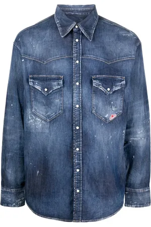 Dsquared2 Koszule, Mężczyzna, Niebieski, L, Bawełna, Koszula jeansowa z kieszeniami na piersi