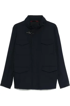 FAY Kurtki, Mężczyzna, Niebieski, M, Nylon, Niebieska kurtka typu field jacket z zamkiem błyskawicznym
