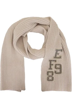 Elisabetta Franchi Akcesoria, Kobieta, Beżowy, ONE SIZE, Szalik z Haftem Inicjałów