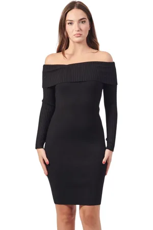 Guess Sukienki, Kobieta, Czarny, S, Rayon, Sukienka Mini Bodycon z Odkrytymi Ramionami