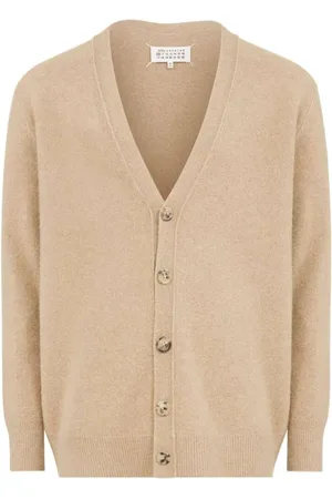 Maison Margiela Swetry, Kobieta, Beżowy, S, Wełna, Wełniany sweter z dekoltem w serek