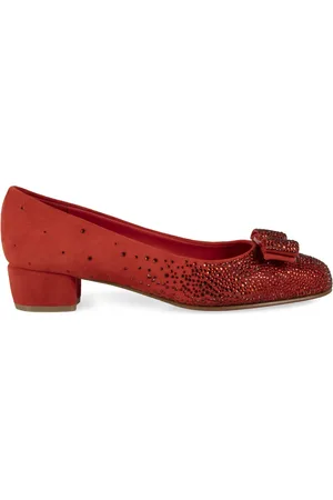 Salvatore Ferragamo Buty, Kobieta, Czerwony, 36 1/2 EU, Zamsz, Pompy zamszowe z kokardą i kryształami
