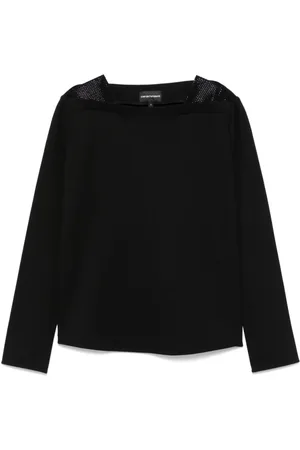 Emporio Armani Koszulki, Kobieta, Czarny, S, Czarny sweter z dekoltem łódkowym