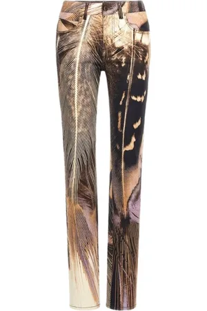 Roberto Cavalli Jeansy, Kobieta, Wielobarwność, 2XS, Brązowe Dżinsy z Dzikim Nadrukiem