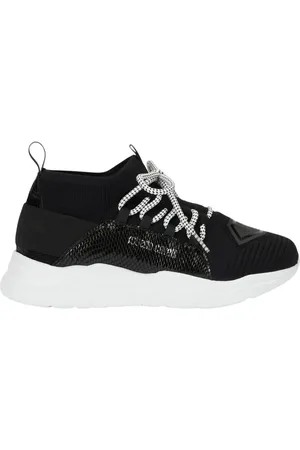 Roberto Cavalli Buty, Kobieta, Czarny, 37 EU, Wsuwane sneakersy z efektem skóry węża i sznurowadłami
