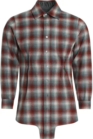 Maison Margiela Koszule, Mężczyzna, Czerwony, M, Wełna, Koszula w kratę z wełny z motywem kraty Pendleton