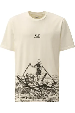 C.P. Company Koszulki, Mężczyzna, Biały, L, Biała Koszulka z Logo Stylowy Strój Casual