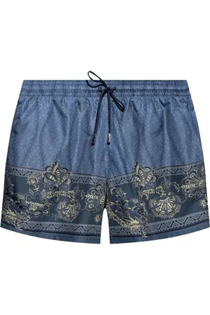 Etro Stroje kąpielowe, Mężczyzna, Niebieski, XL, Niebieskie Szorty Swimboxer z Liśćmi