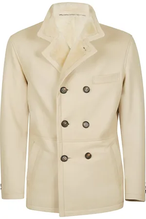 ELEVENTY Kurtki, Mężczyzna, Beżowy, 2XL, Skóra, Dwurzędowa kurtka ze skóry shearling