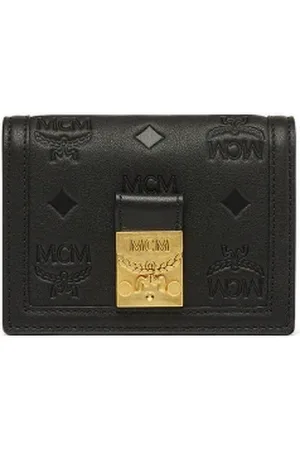 MCM Akcesoria, Kobieta, Czarny, ONE SIZE, Skóra, Portfel Tracy z tłoczonej skóry z monogramem