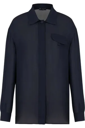Emporio Armani Bluzki, Kobieta, Niebieski, L, Jedwabna koszula z krepy żorżety z klasycznym kołnierzykiem