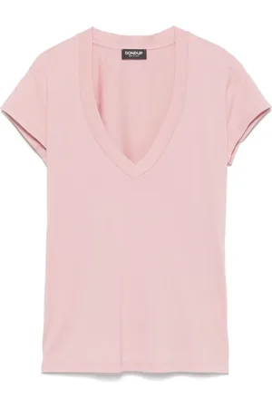 Dondup Koszulki, Kobieta, Różowy, S, T-shirt z dekoltem w serek