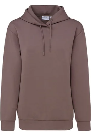 Calvin Klein Bluzy, Kobieta, brązowy, S, Bawełna, Minimalistyczna Bluza Scuba z Kapturem z Logo