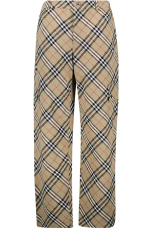 Burberry Spodnie, Mężczyzna, Beżowy, L, Bawełna, Spodnie Proste w Kratę
