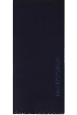 Emporio Armani Akcesoria, Mężczyzna, Niebieski, ONE SIZE, Wełna, Wełniany szalik z logo