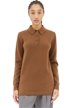 DRIES VAN NOTEN Swetry, Kobieta, brązowy, XS, Wełna, Wełniany sweter polo z dzianiny