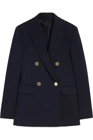 Max Mara Kurtki, Kobieta, Niebieski, S, Poliester, Dwurzędowa marynarka Milano Stitch