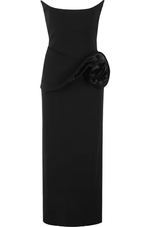 MAGDA BUTRYM Sukienki, Kobieta, Czarny, S, Sukienka Midi Bustier z Aplikacjami Kwiatowymi