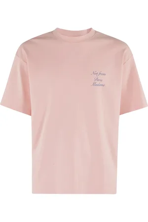 Drôle de Monsieur Koszulki, Mężczyzna, Różowy, M, Kursywa Slogan T-shirt Jasnoróżowy Krótki Rękaw Okrągły Dekolt