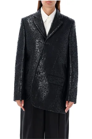Comme des Garçons Kurtki, Kobieta, Czarny, S, Bawełna, Czarna Marynarka z Wzorem Kwiatowym