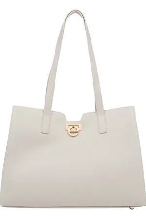Estro Torebki, Kobieta, Beżowy, ONE SIZE, Skóra, Jasnobeżowa skórzana torba shopper z elementami w kolorze złota