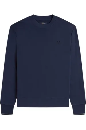 Fred Perry Bluzy, Mężczyzna, Niebieski, L, Klasyczny Bawełniany Sweter z Okrągłym Dekoltem