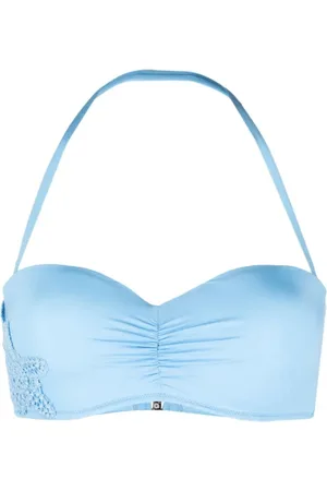 ERMANNO SCERVINO Bielizna, Kobieta, Niebieski, M, Niebieski marszczony top bandeau od bikini