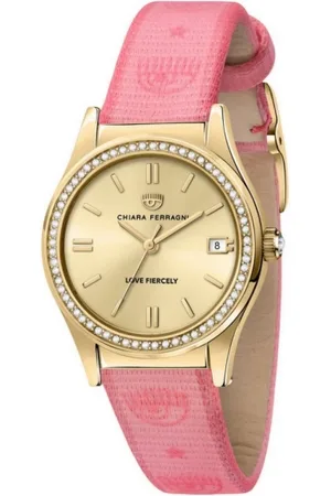 Chiara Ferragni Akcesoria, Kobieta, Żółty, ONE SIZE, Złoty zegarek kwarcowy damski