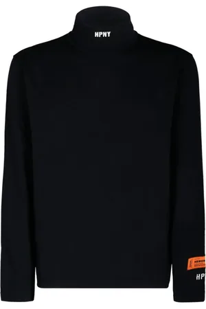 Heron Preston Swetry, Mężczyzna, Czarny, L, Bawełna, Czarna koszulka z długim rękawem i naszywką z logo
