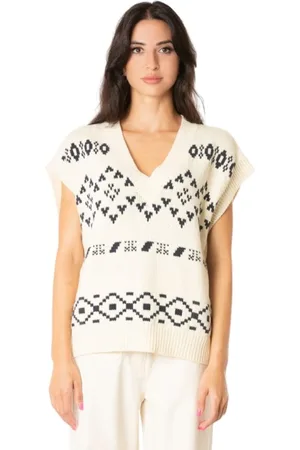 Max Mara Swetry, Kobieta, Biały, S, Bawełna, Norweska Dzianinowa Kamizelka