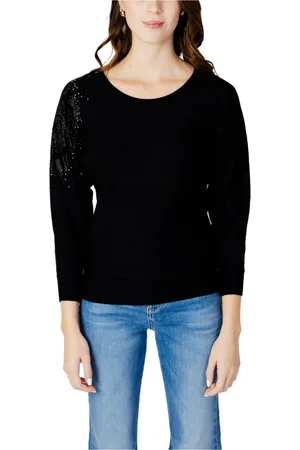 Guess Swetry, Kobieta, Czarny, M, Leslie Logo Bat Sleeve Top