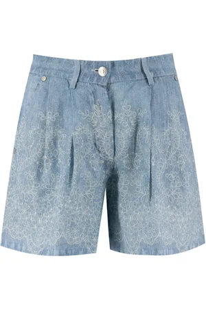 ERMANNO SCERVINO Szorty, Kobieta, Niebieski, S, Denim, Lniane szorty dżinsowe z koronkową aplikacją kwiatową