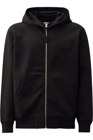 C.P. Company Bluzy, Mężczyzna, Niebieski, S, Bawełna, Granatowa bluza rozpinana z haftowanym logo