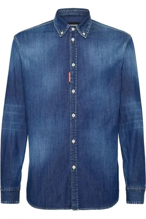 Dsquared2 Koszule, Mężczyzna, Niebieski, M, Bawełna, Niebieska koszula jeansowa zapinana na guziki