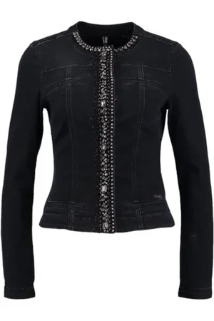 Liu Jo Swetry, Kobieta, Czarny, M, Denim, Denimowy kardigan z dżetami