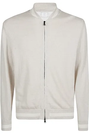 ELEVENTY Kurtki, Mężczyzna, Beżowy, 2XL, Bawełna, College Zip-Up Linen Bomber Jacket